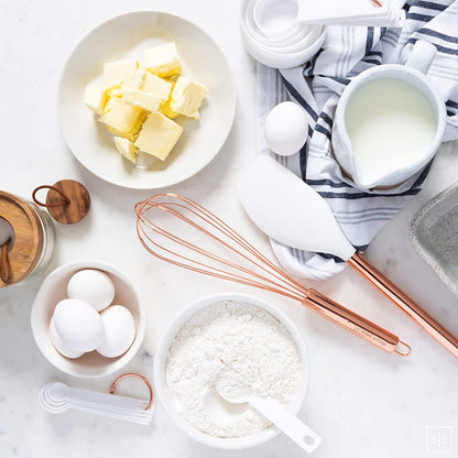 White Silicone & Copper Kitchen Utensils Set with Holder