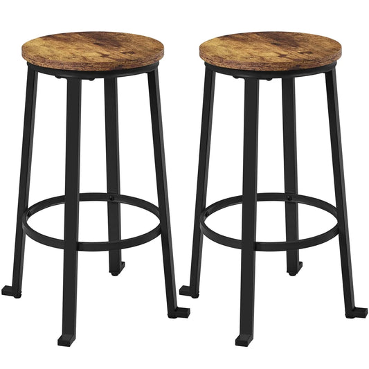 Pub Height Backless Bar Stool with Metal Frame, Rustic Brown (Set of 2)