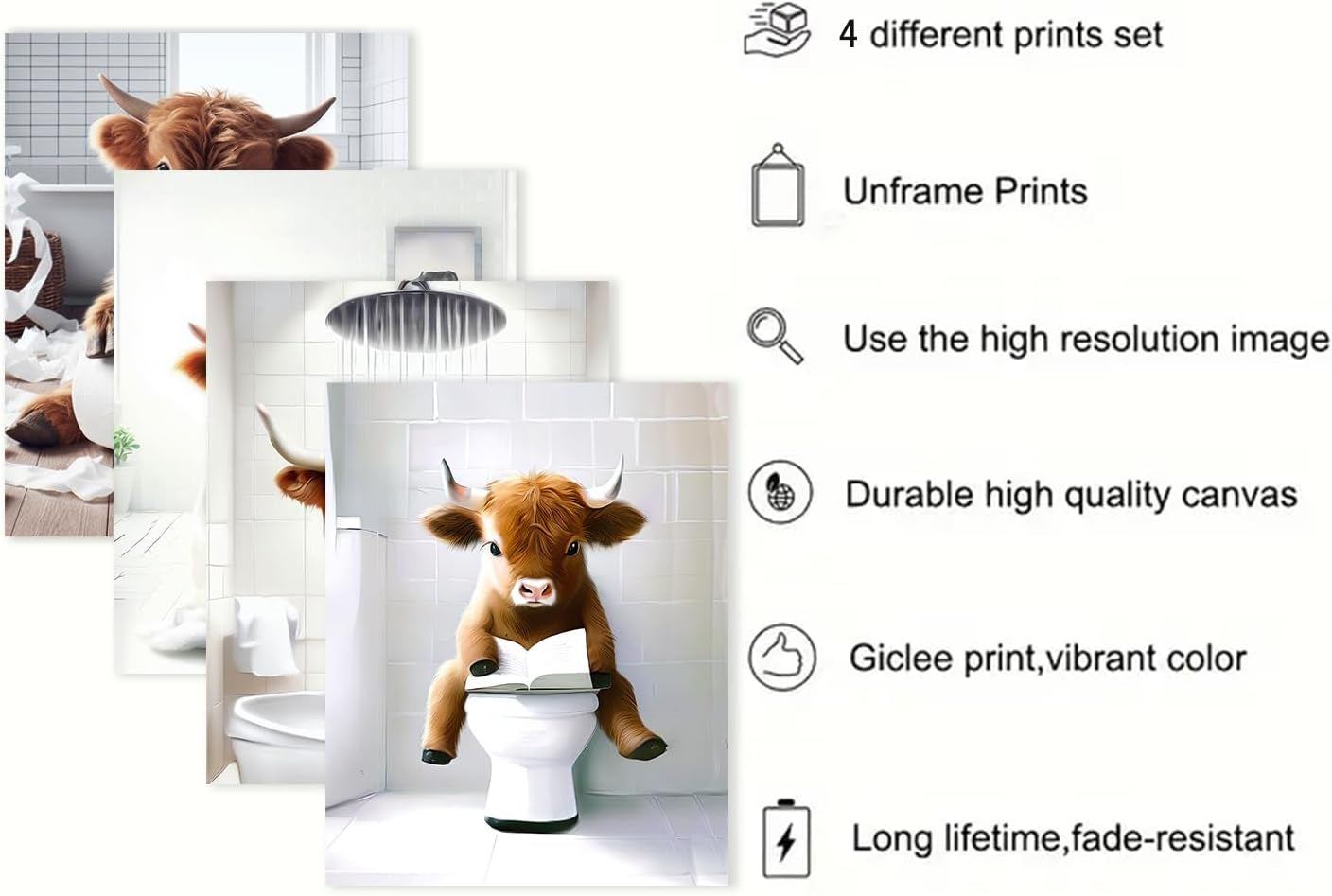 Highland Cow Funny Bathroom Decor Wall Art