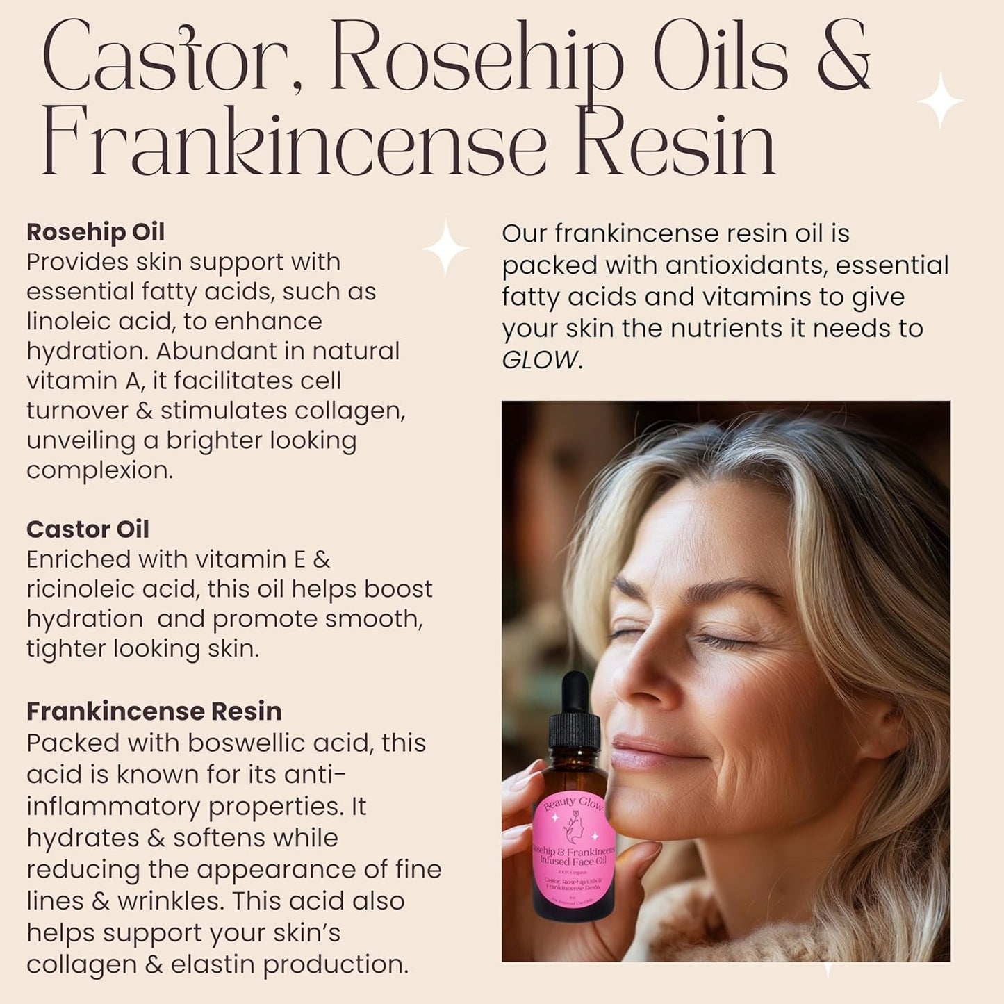 Frankincense Resin Infused Organic Castor & Rosehip Oils 1 Fl Oz