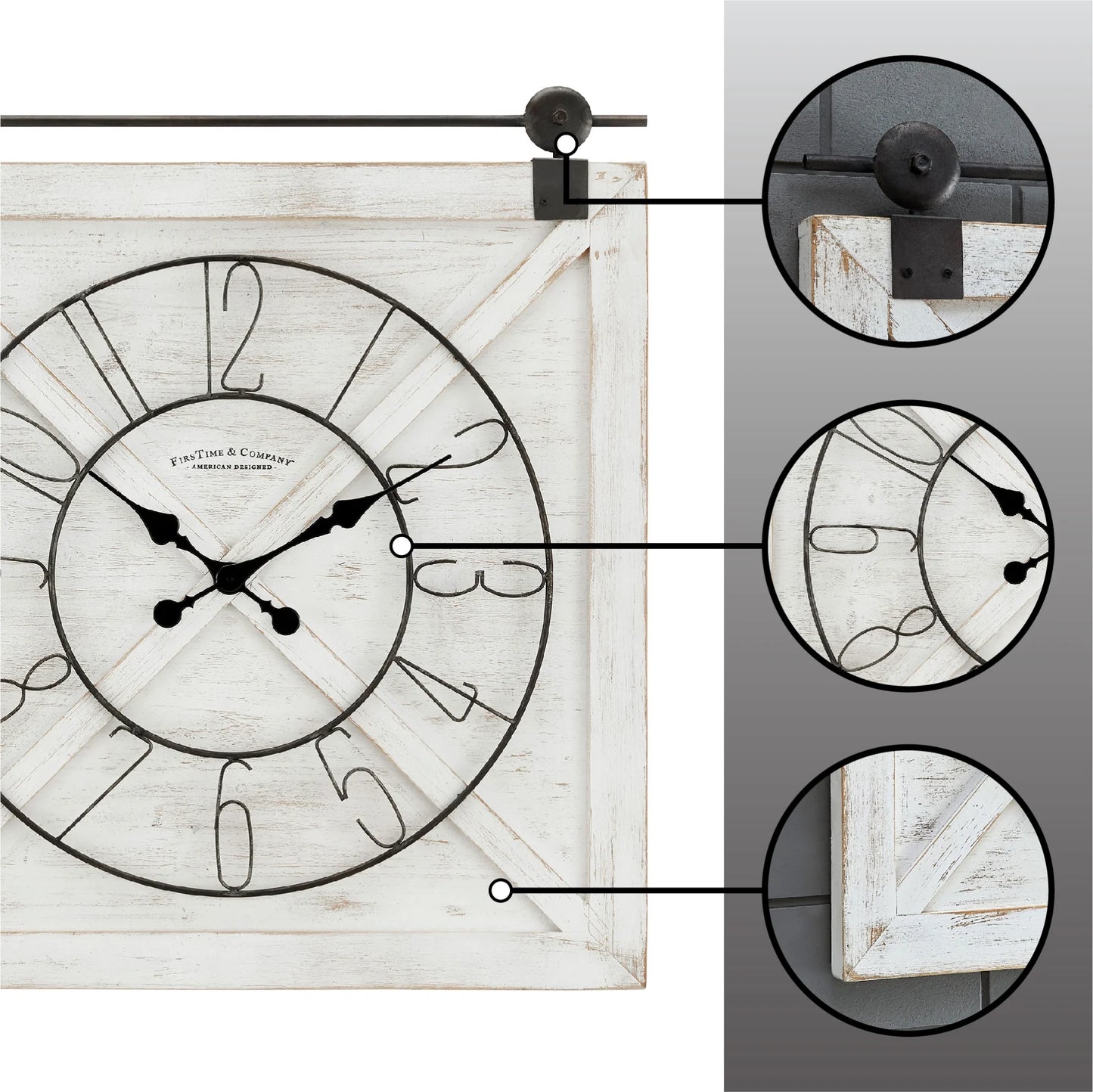 White Farmstead Barn Door Wall Clock, Farmhouse