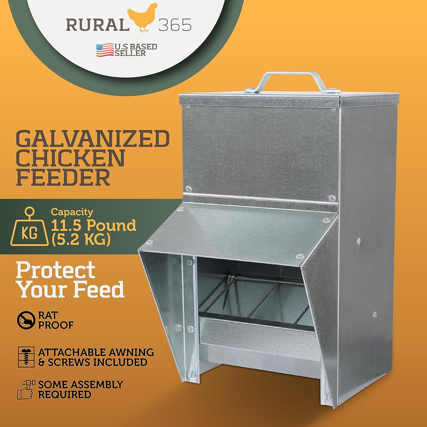 11.5Lb Capacity Galvanized Chicken Feeder 