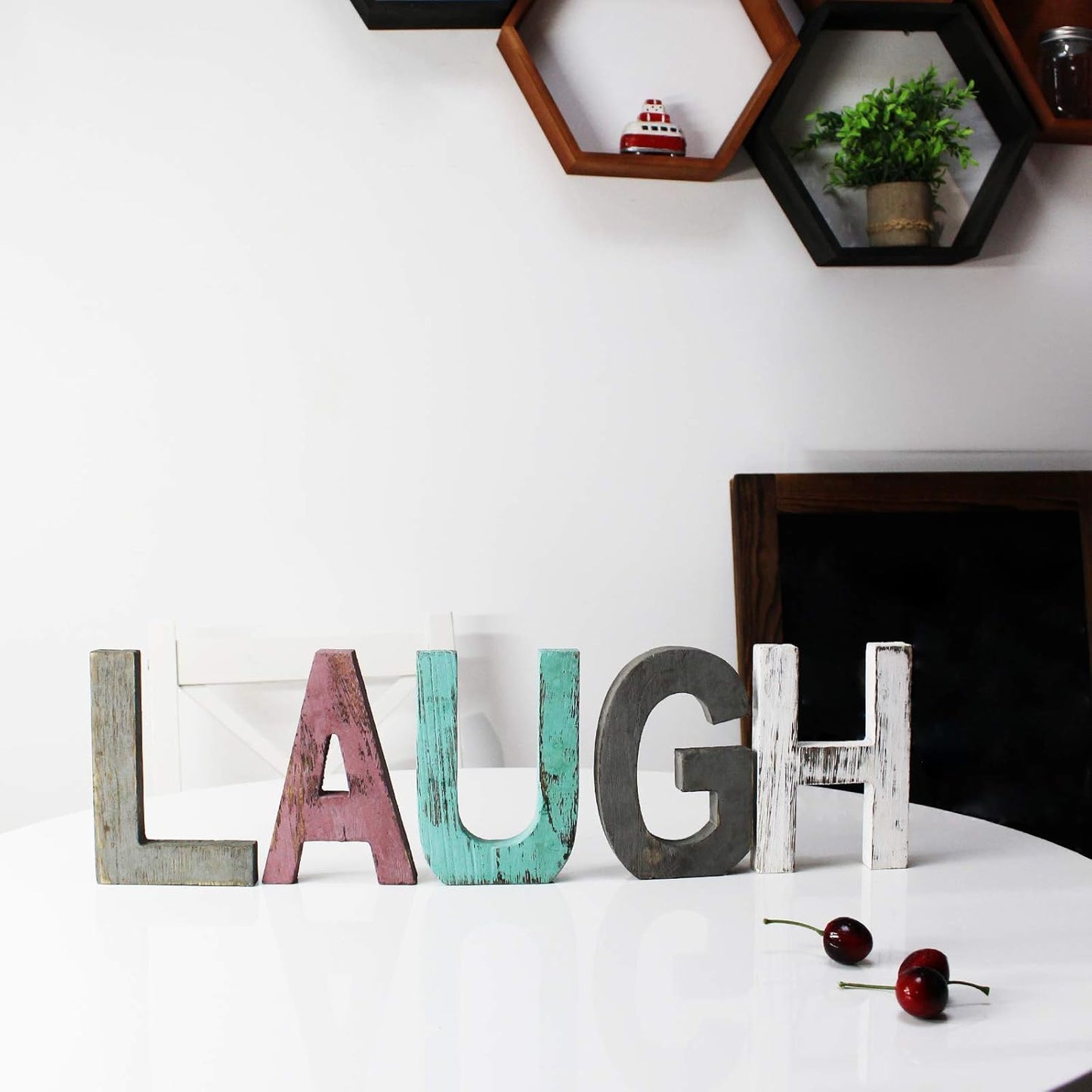 Rustic Wood Laugh Sign, Decorative Wooden Block Word Laugh Signs