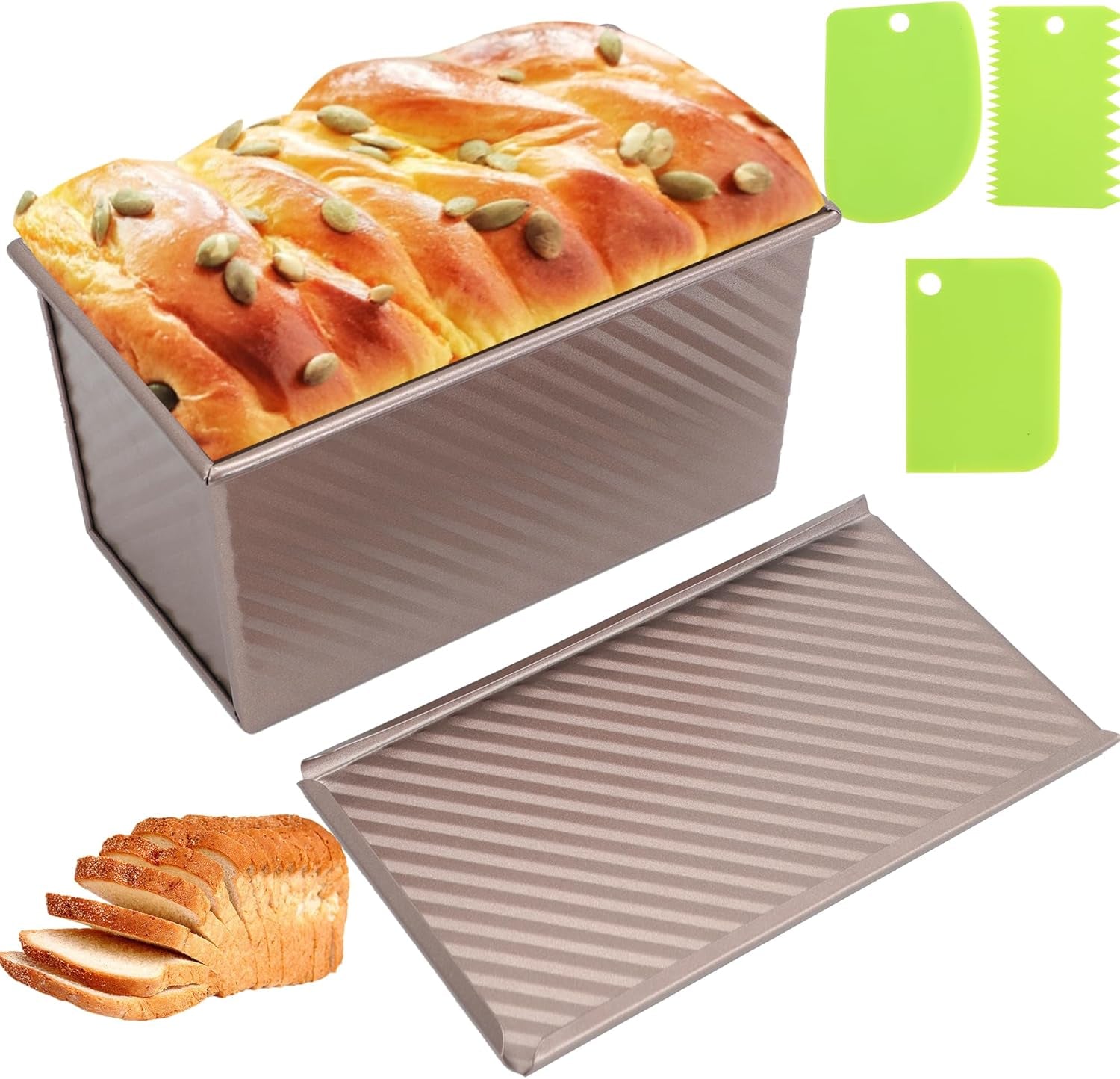 2.2Lb Bread Pan, Non-Stick Rectangle Pullman Loaf Pan with Lid