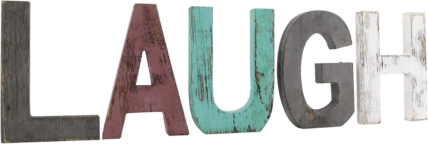 Rustic Wood Laugh Sign, Decorative Wooden Block Word Laugh Signs