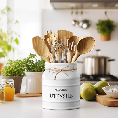 Ceramic Farmhouse Utensil Holder for Kitchen Counter