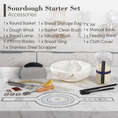 Complete Sourdough Starter Kit - 22Oz Glass Sourdough Starter Jar - 21 Pieces 