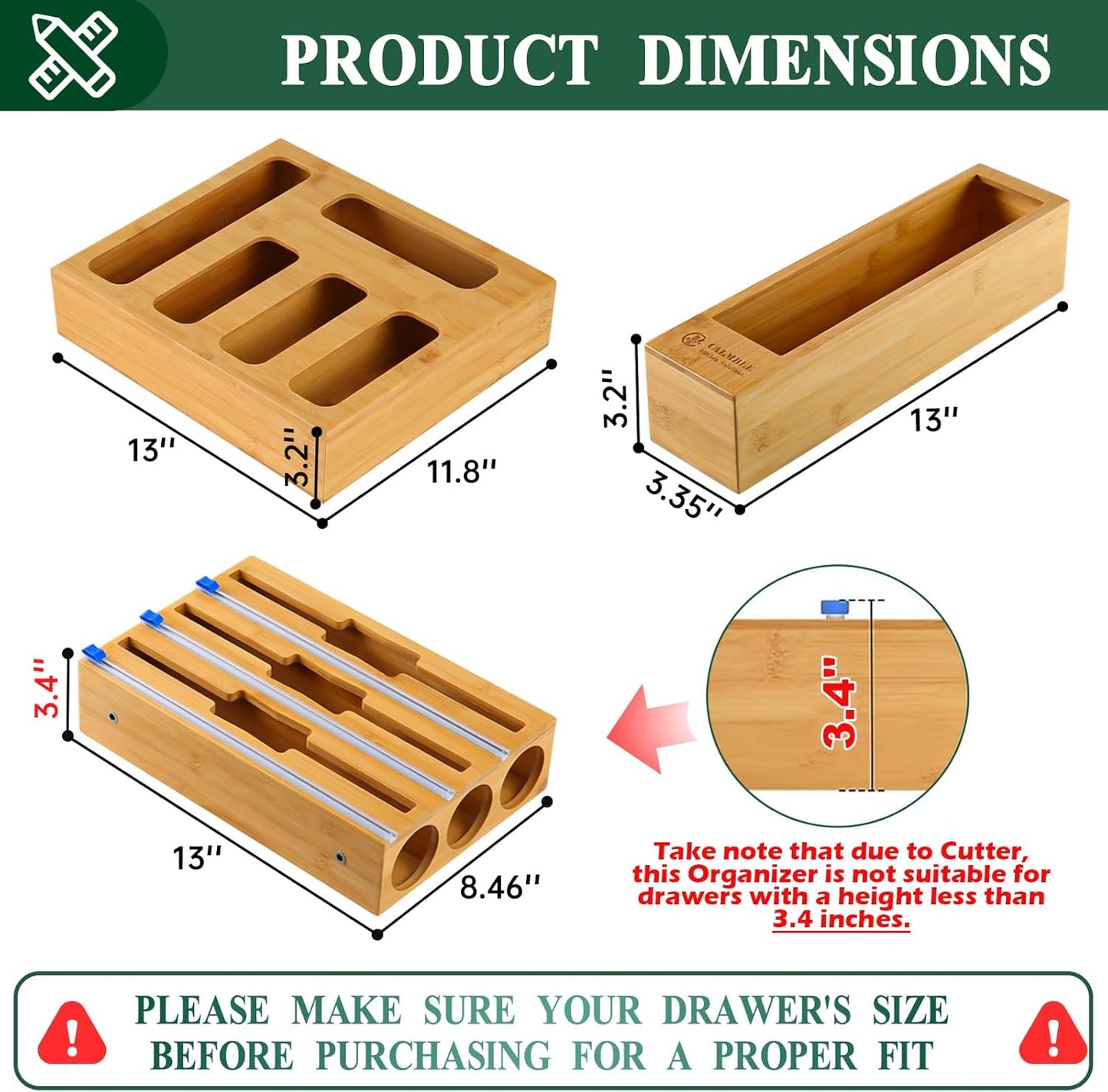 Storage Bag Organizer, Foil and Plastic Wrap Organizer with Cutter