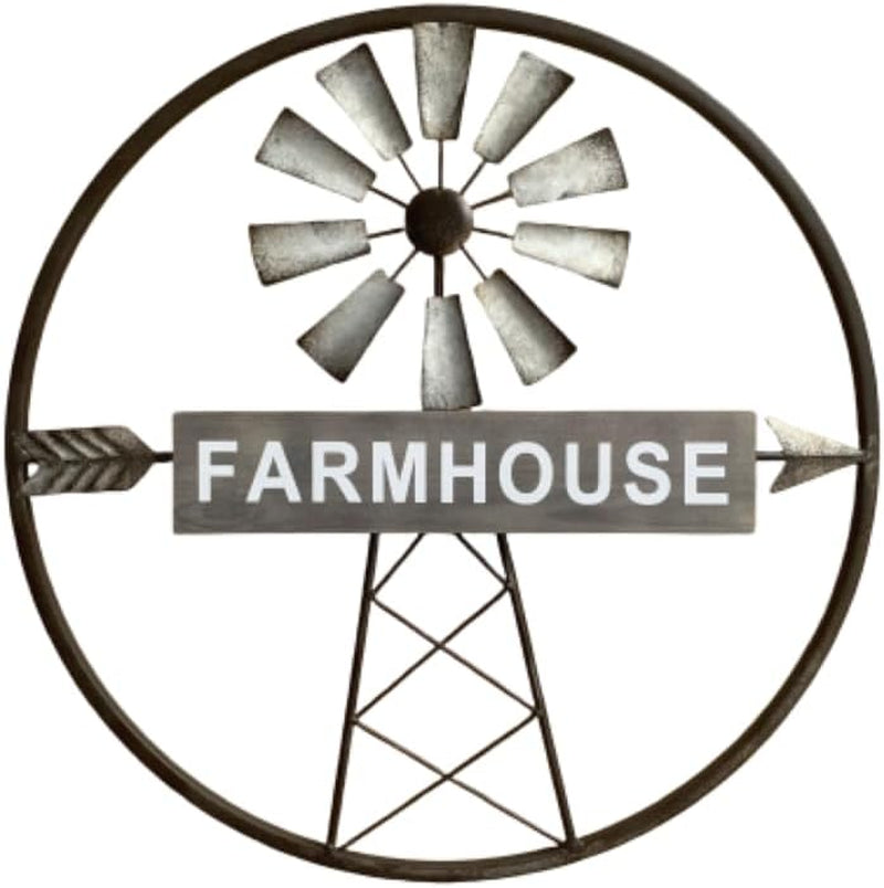 Rustic Farmhouse Windmill Galvanized Metal and Wood Wall Art