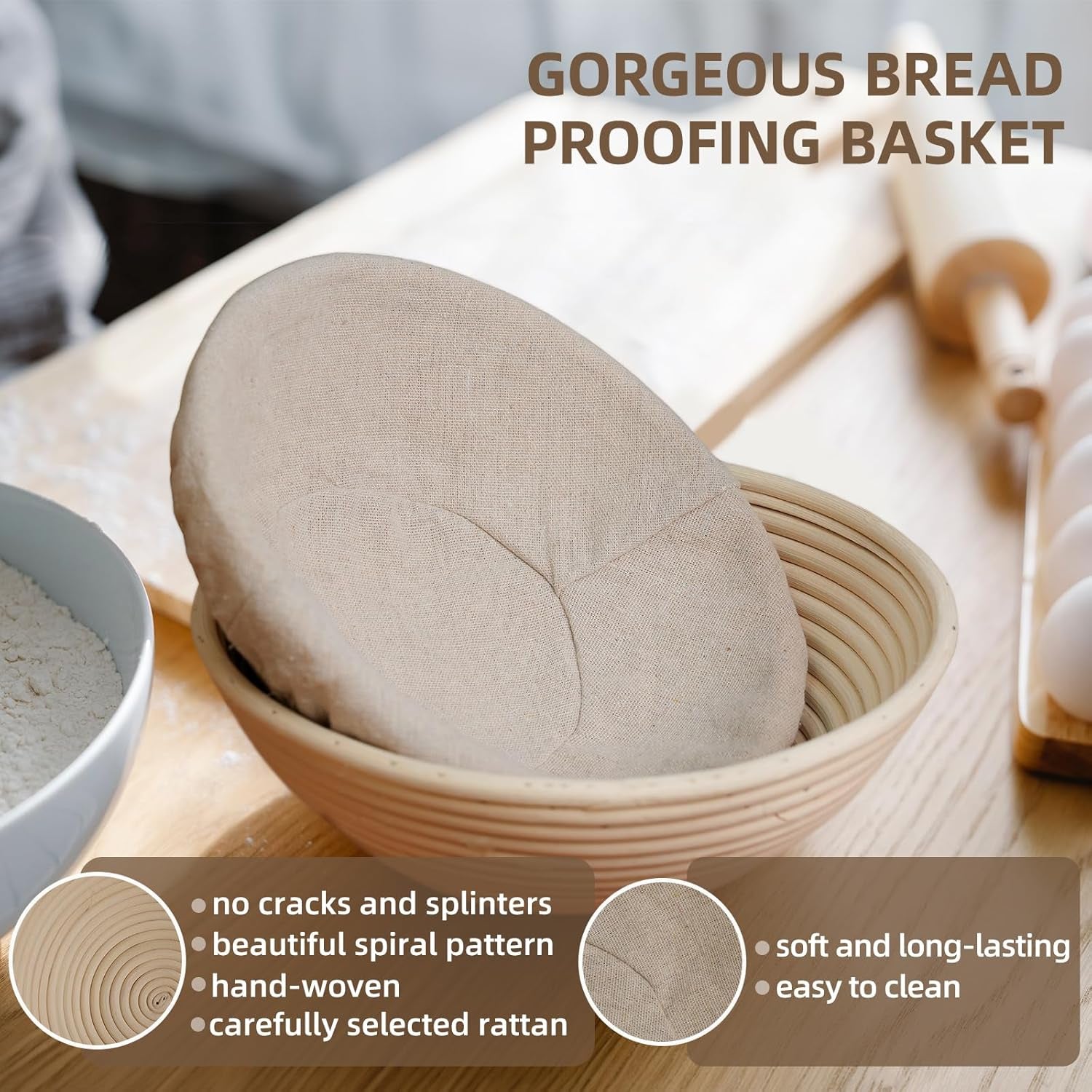 Bread Proofing Basket,  Banneton Bread Proofing Basket Set of 2